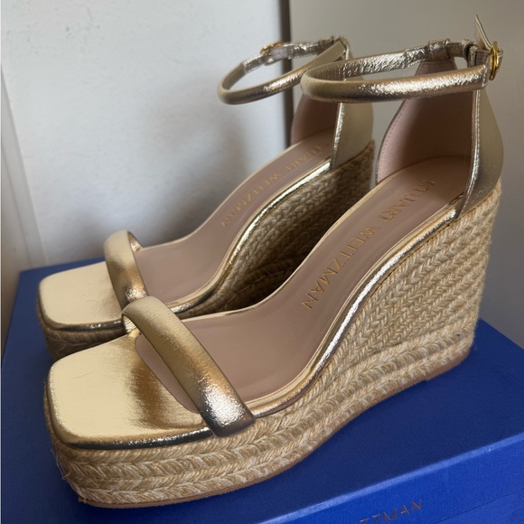 Stuart Weitzman Nudist Metallic Platform Wedge Espadrilles - Size 8C -NEW IN BOX - Picture 2 of 9
